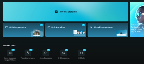 CapCut Projekt erstellen