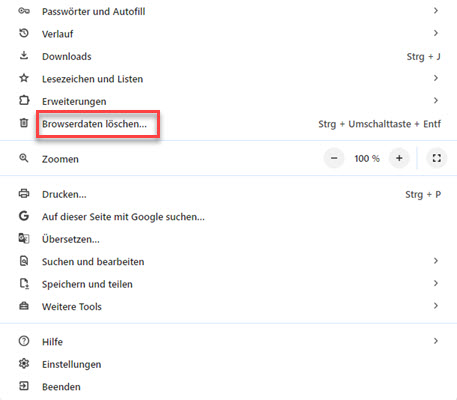 Chrome Browserdaten löschen