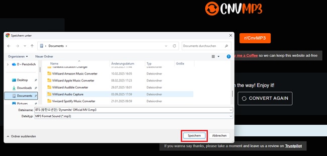 YouTube-MP3-Datei mit CNVMP3 speichern