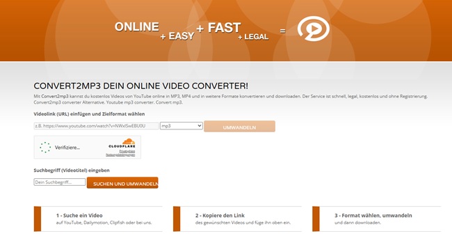 Convert2mp3 Downloader Oberfläche
