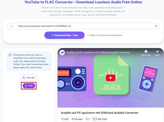 YouTube in FLAC umwandeln mit CutYT
