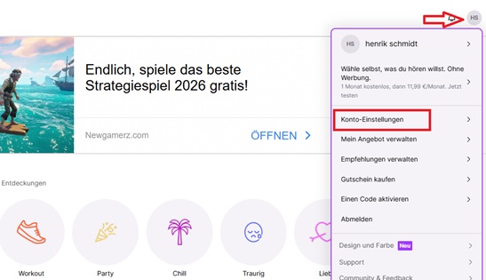 Deezer Konto-Einstellungen