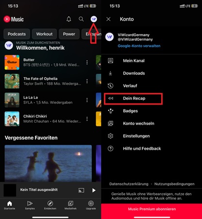YouTube Music Recap in der App