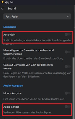 Auto-Gain in Djay deaktivieren