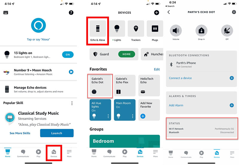 WiFi Status des Echo-Geräts prüfen