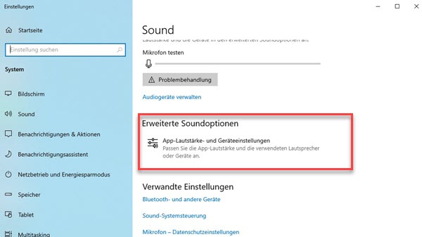 Erweiterte Soundoptionen Windows 10