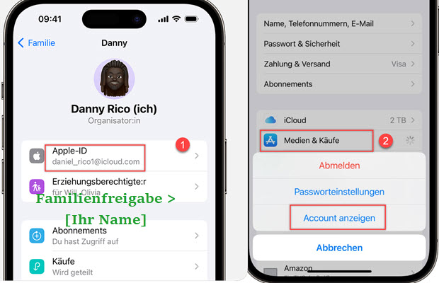 Familienfreigabe und Medien & Käufe Apple ID überprüfen