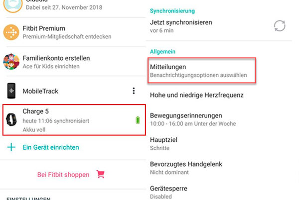 Fitbit App Mitteillungen