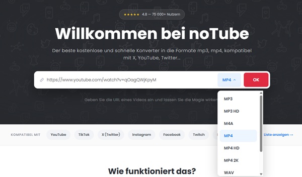 Format NoTube wählen