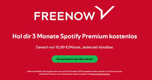 3 Monate Spotify Premium kostenlos mit FREENOW erhalten