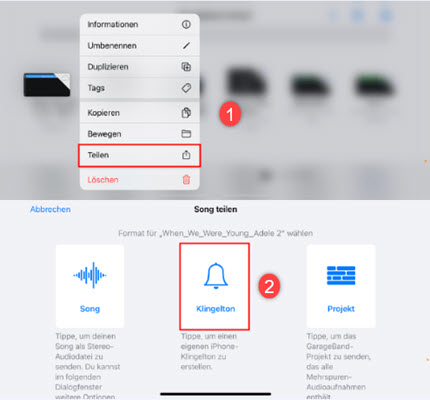 GarageBand Musik als Klingelton teilen