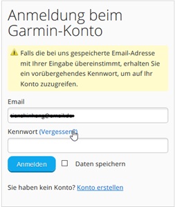 Garmin-Store-Anmeldung