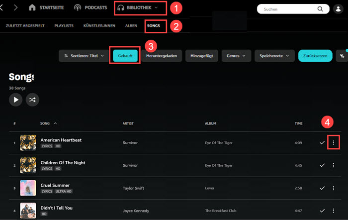 Gekaufte Amazon Music Songs herunterladen