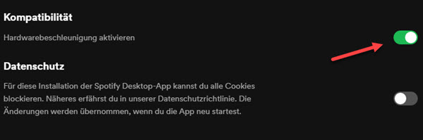 Spotify Hardware-Beschleunigung deaktivieren