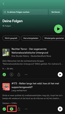 Heruntergeladene Spotify Podcasts anzeigen