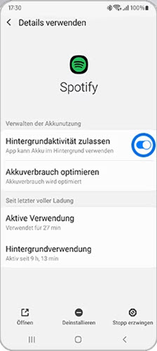 Hintergrundaktivität zulassen für Spotify