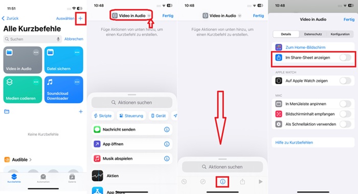 Im Share-Sheet anzeigen Kurzbefehle