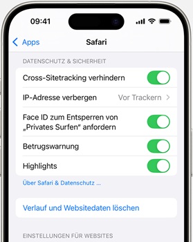 iOS Verlauf und Websiedaten löschen