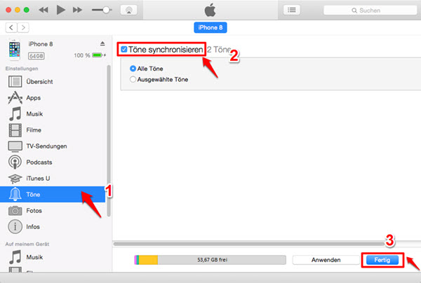 Töne mit iPhone via iTunes synchronisieren