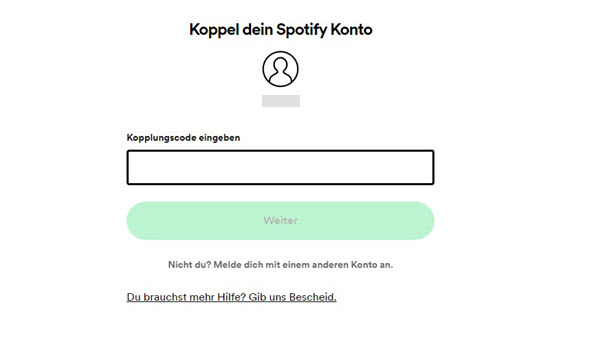 Spotify Kopplungscode eingeben