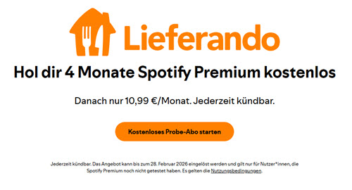 4 Monate Spotify Premium kostenlos mit Lieferando erhalten