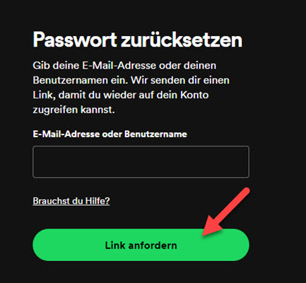 Link zum Zurücksetzen anfordern