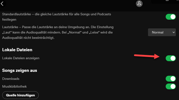 Spotify lokale Dateien anzeigen anschalten