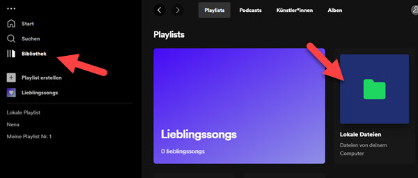 Lokale Musik anzeigen bei Spotify Bibliothek
