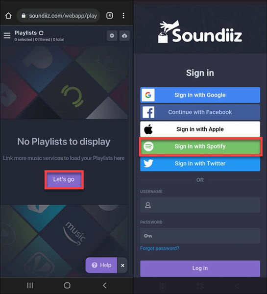 Soundiiz-Webseite starten