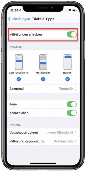 Mitteilungen erlauben iPhone