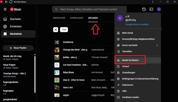 MP3-Datei in YouTube-Music hochladen