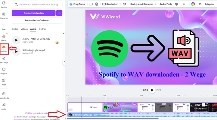 Spotify-Musik in Canva-Videos auf dem Computer importieren