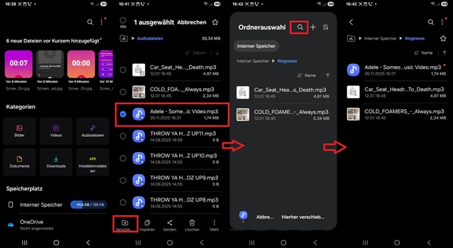 YouTube-Musik in den Ordner Ringtones verschieben
