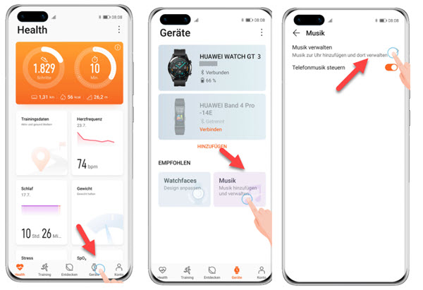 Musik verwalten bei Huawei Healthy App