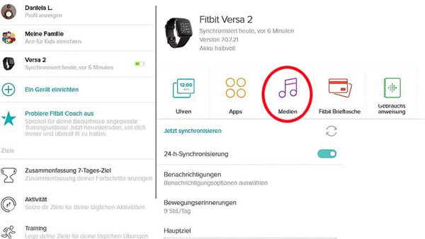 Spotify vom Computer auf Fitbit Versa 4 übertragen