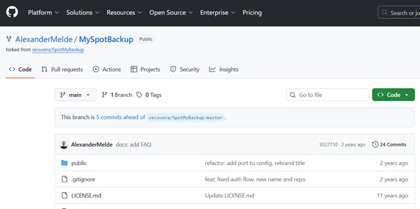 MySpotBackup GitHub-Seite