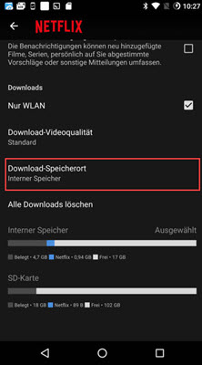 Netflix Download-Speicherort ändern Android