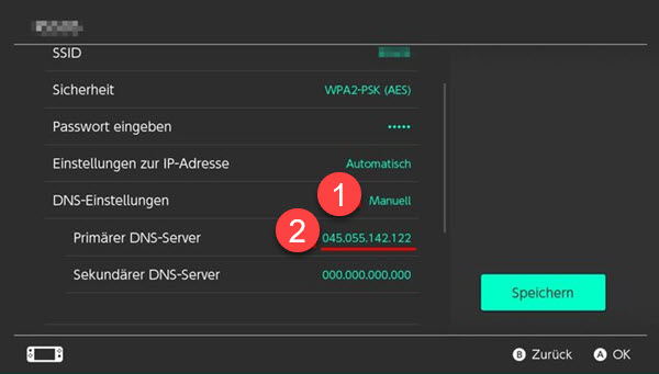 Nintendo Switch DNS Einstellungen ändern