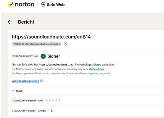 Norton Safe Web-Prüfung von SoundCloudMate