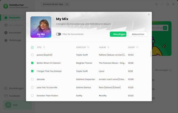 Noteburner Amazon Music hinzufügen bestätigen