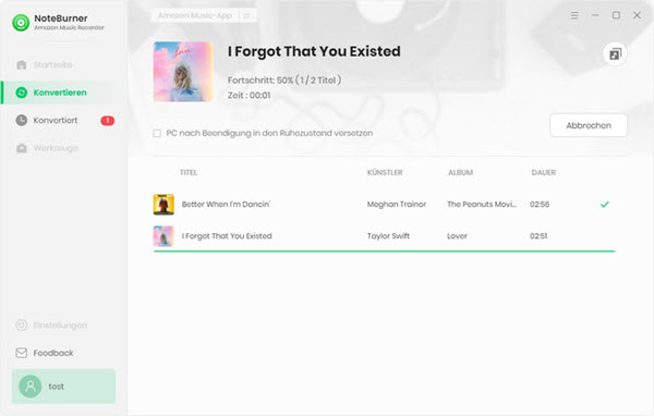 Noteburner Amazon Music in MP3 konvertieren
