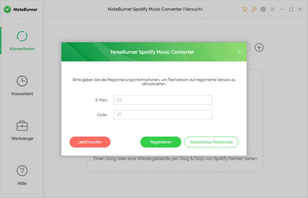 Noteburner Spotify Music Converter Oberfläche