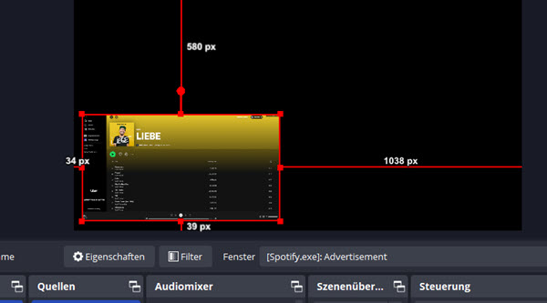 OBS Spotify Fenster zuschneiden