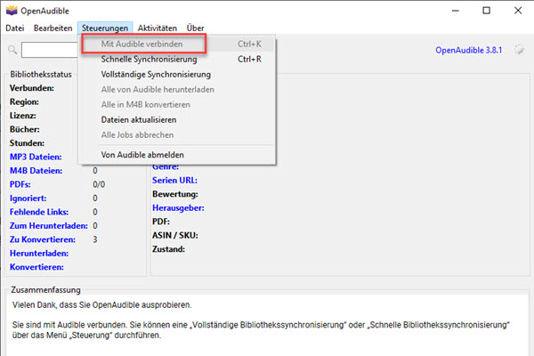 OpenAudible mit Audible verbinden