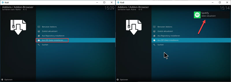 Spotify Plugin Zip-Datei auf Kodi hinzufügen