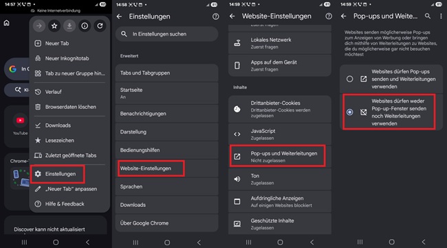 Pop-ups blockieren auf Chrome
