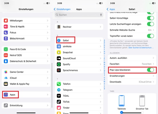 Pop-ups blockieren auf Safari