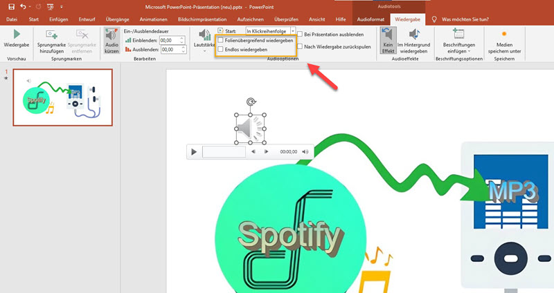 PowerPoint Spotify Musik Endlos wiedergeben