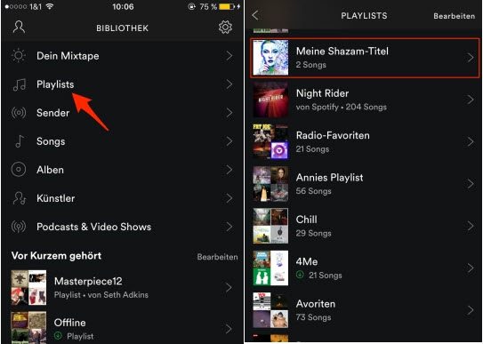 Shazam Playlist in Spotify finden