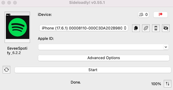 EeveeSpotify in Sideloadly ziehen